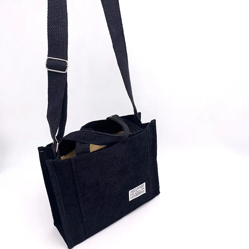 Women Corduroy Zipper Shoulder Bag Small Cotton Canvas Handbag Casual Tote Female Eco Crossbody