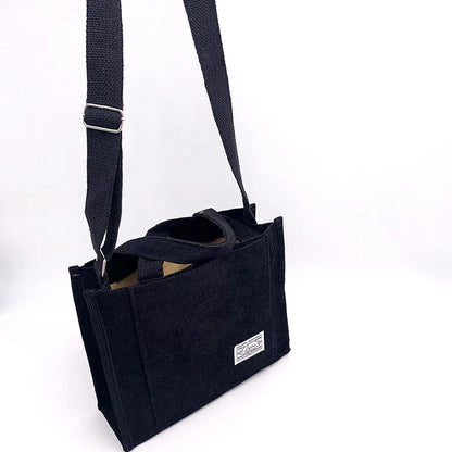 Women Corduroy Zipper Shoulder Bag Small Cotton Canvas Handbag Casual Tote Female Eco Crossbody