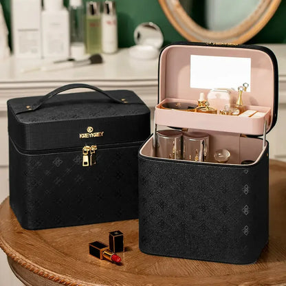 Large Makeup Bag with Mirror – Women's Luxury Cosmetic Organizer Case