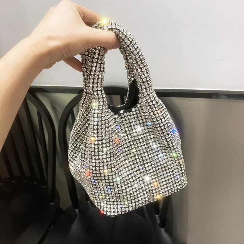 Rhinestone Crystal Bucket Bag – Luxury Sparkle Handbag