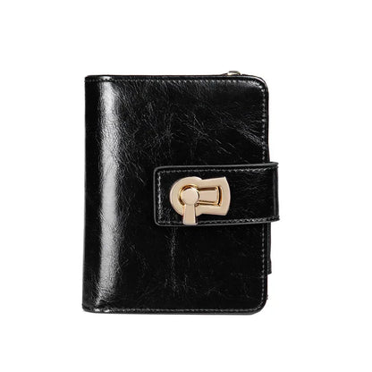 Genuine Leather Women's Wallet – Metal Lock Clasp, Card Holder & Coin Purse