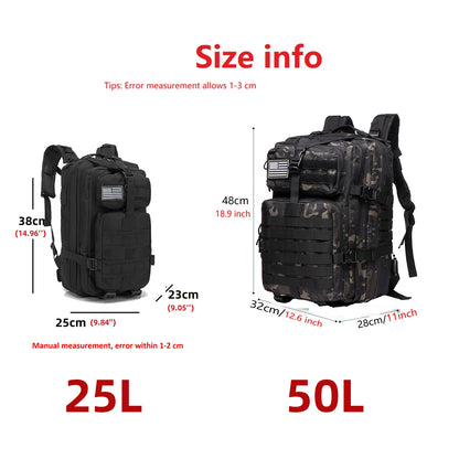 Tactical Backpack 25L/50L Waterproof MOLLE Hunting Camping Hiking Bag