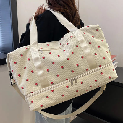 Corduroy Duffle Bag for Women – Large Capacity with Shoe Compartment