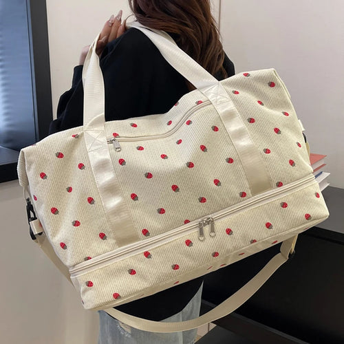 Corduroy Duffle Bag for Women – Large Capacity with Shoe Compartment