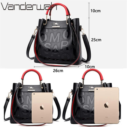 Letter-Embossed PU Leather Women's Handbag – 3-Layer Luxury Tote