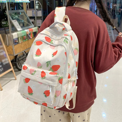 Strawberry Print Nylon Backpack – Cute Lightweight School Bag