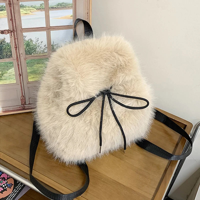 Fluffy Plush Women's Backpack – Soft Furry Mini Shoulder Bag