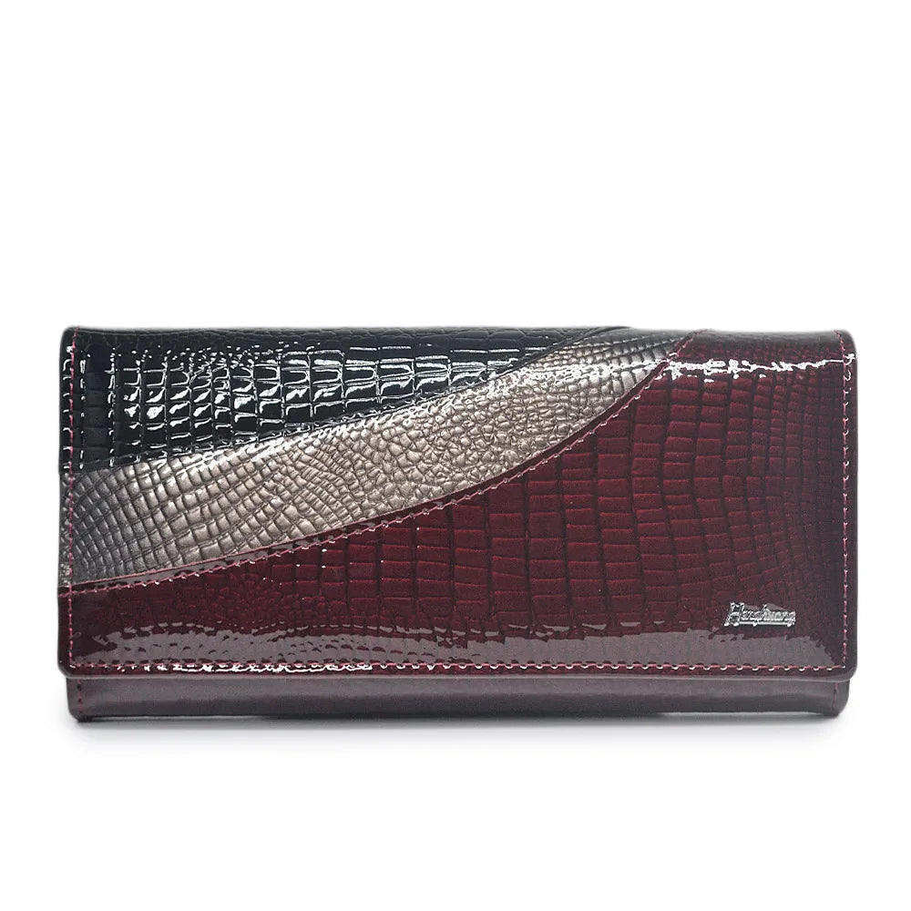 Crocodile Patent Leather Women's Long Wallet Magnetic Buckle
