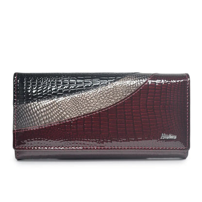Crocodile Patent Leather Women's Long Wallet Magnetic Buckle