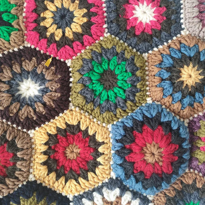 Bohemian Granny Squarecrochet Women Handbags Vintage Wooden Knitted Hand Bags Handmade Woven Large