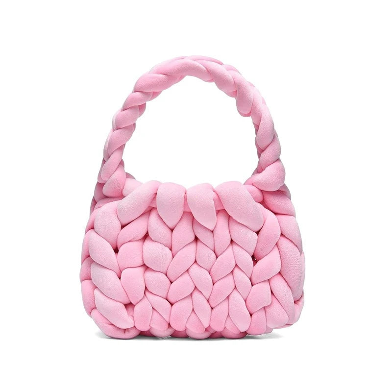 Hand-Woven Velvet Knit Handbag for Women – Chunky Tote
