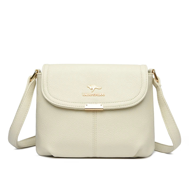 Leather Crossbody Shoulder Bag for Women – Soft Flap Handbag