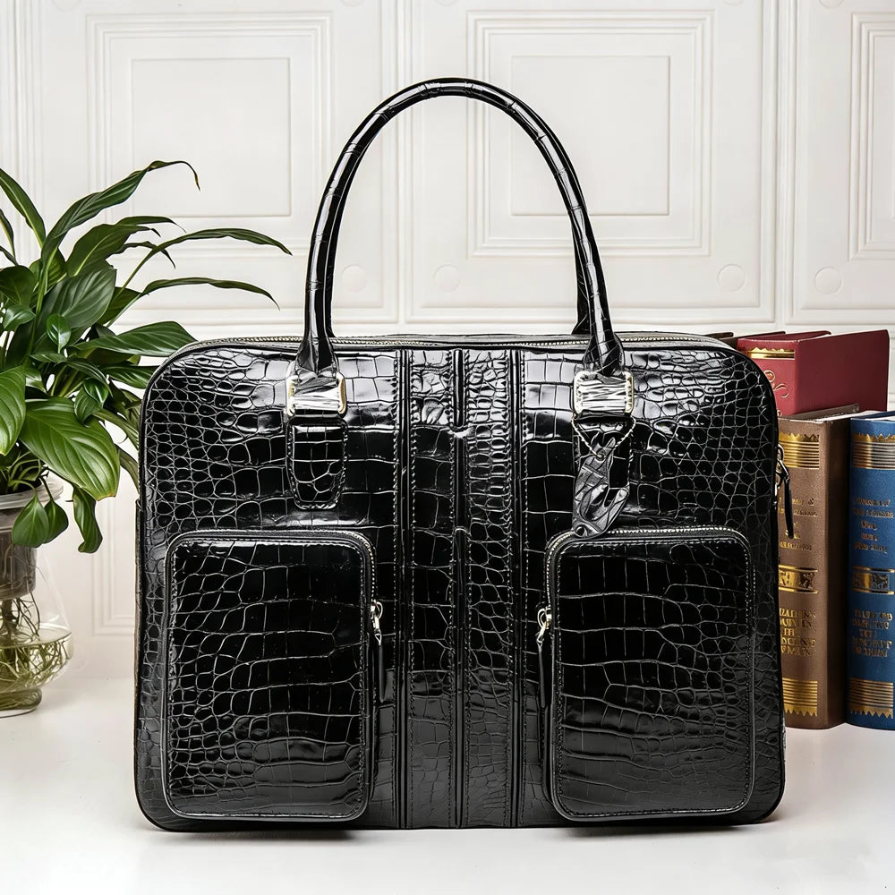 Crocodile Leather Men's Briefcase Crossbody Shoulder Bag