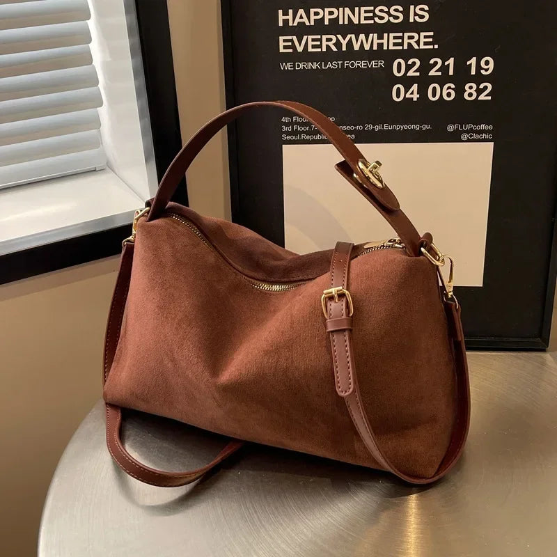 Retro Frosted Crossbody Bag Large Capacity Shoulder Tote for Women