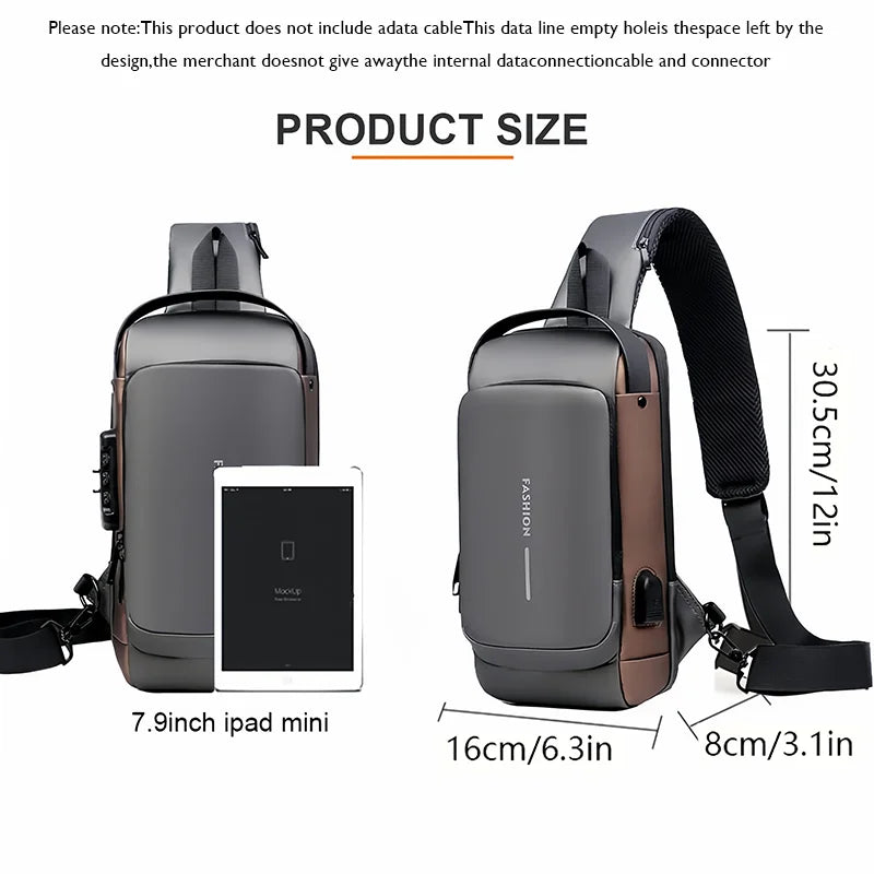 Anti-Theft Sling Bag for Men – USB Charging & Lock