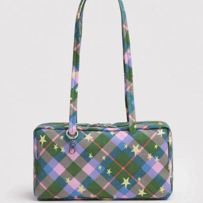 Plaid Nylon Tote Bag – Large Capacity Shoulder Handbag