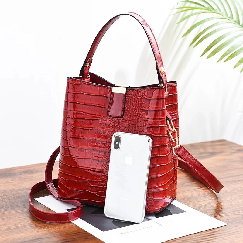 Crocodile Pattern Bucket Bag for Women – Large Crossbody Handbag