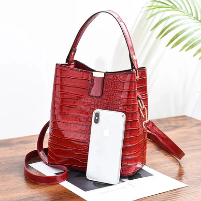 Crocodile Pattern Bucket Bag for Women – Large Crossbody Handbag