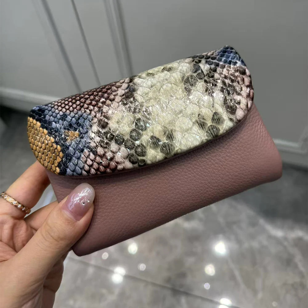 Python Pattern Genuine Leather Short Wallet & Card Holder for Women