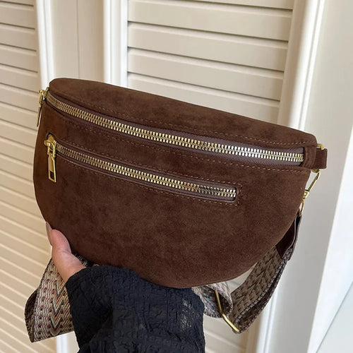 Faux Suede Fanny Pack Women's Crossbody Chest Bag