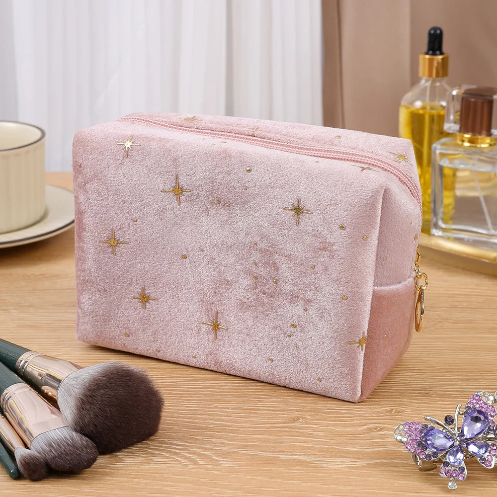 Velvet Makeup Bag with Star Pattern – Travel Cosmetic Pouch