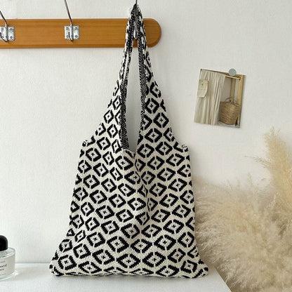 Knitted Tote Bag for Women – Boho Shoulder Bag with Phone Pouch