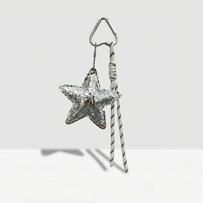 Leather Star Bag Charm Keychain with Braided Rope