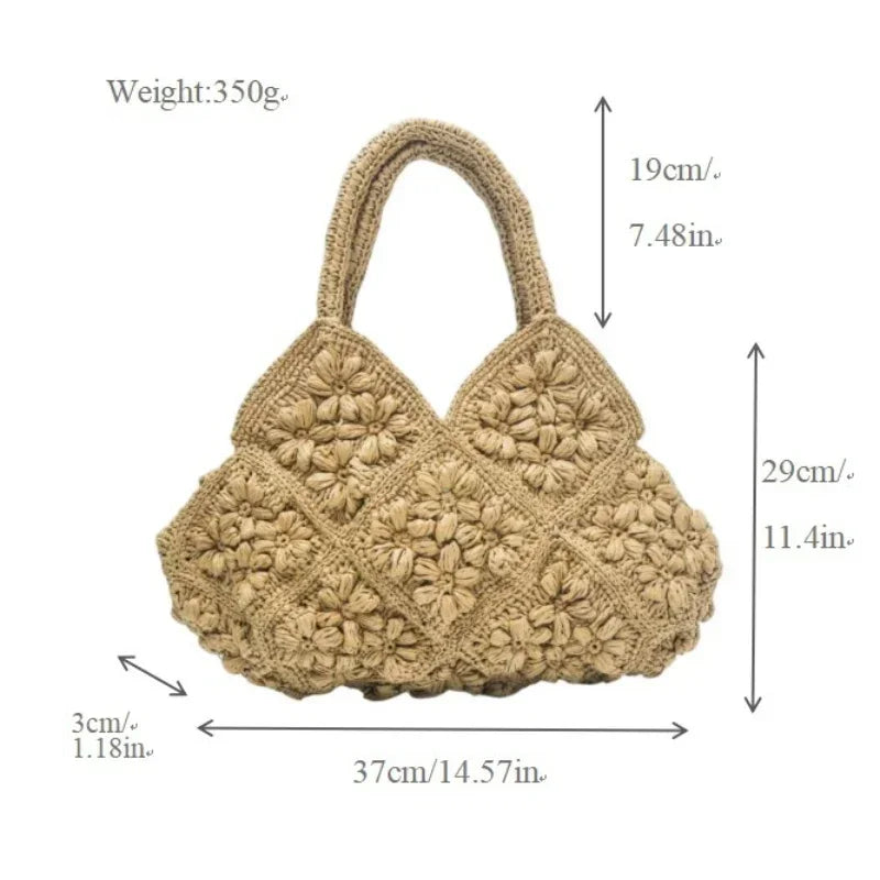 Straw Woven Tote Bag – 3D Floral Large Capacity Summer Handbag