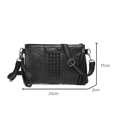 Tassel Leather Crossbody Bag – Women's Studded Clutch Purse