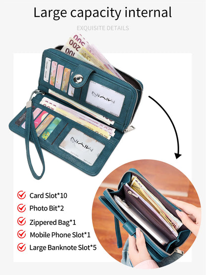 RFID Blocking Women's Long Wallet with Wrist Strap