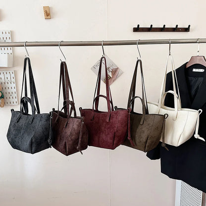 Large Suede Tote Bag – Women's Retro Shoulder Handbag