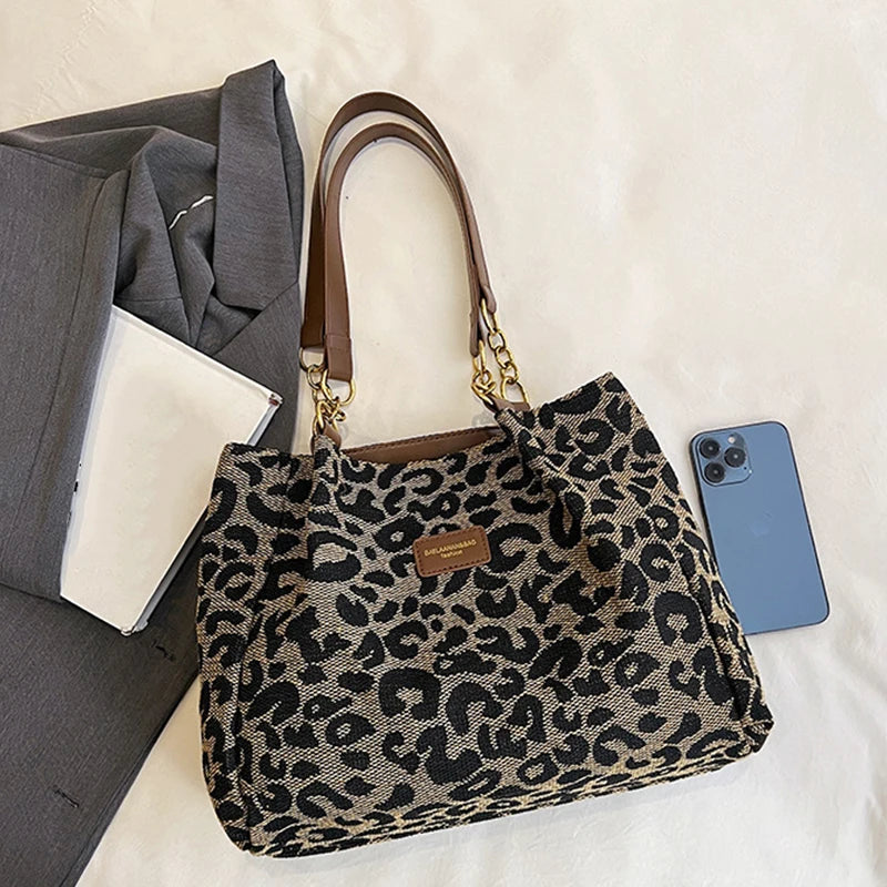Leopard Print Tote Bag for Women – Large Capacity Shoulder Handbag