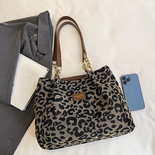 Leopard Print Tote Bag for Women – Large Capacity Shoulder Handbag