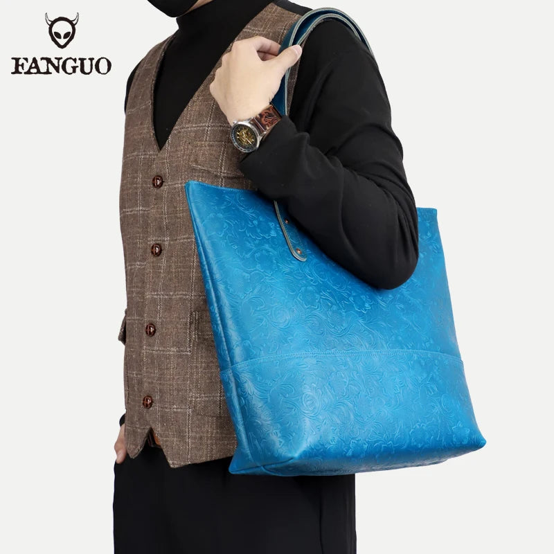 Leather Tote Bag – Women's Large Capacity Embossed Handbag