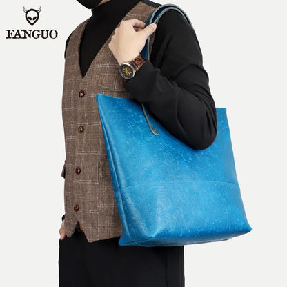 Leather Tote Bag – Women's Large Capacity Embossed Handbag