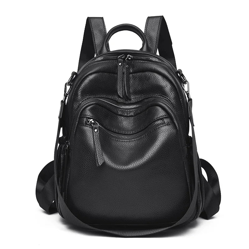 Genuine Leather Women Backpack – Triple-Zip Luxury