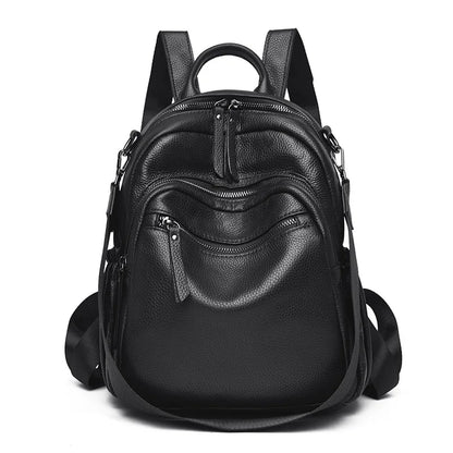 Genuine Leather Women Backpack – Triple-Zip Luxury
