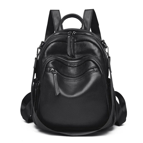 Genuine Leather Women Backpack – Triple-Zip Luxury