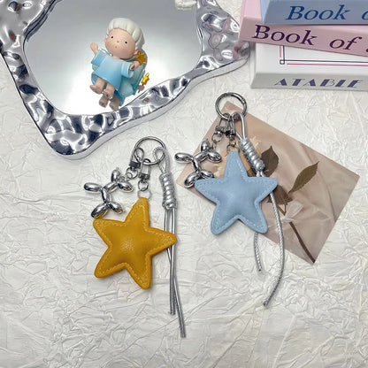 Leather Star Bag Pendant Keychain with Puppy Charm