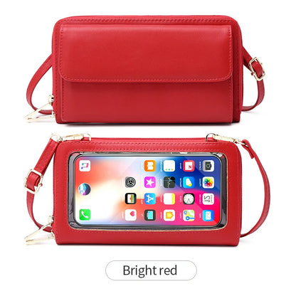 Touchscreen Crossbody Phone Wallet for Women – Zipper Purse with Clear Window