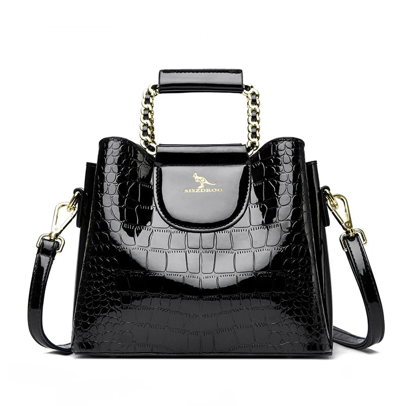 Luxury PU Leather Handbag for Women – 3-Layer Tote, Shoulder & Crossbody Bag