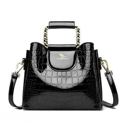 Luxury PU Leather Handbag for Women – 3-Layer Tote, Shoulder & Crossbody Bag
