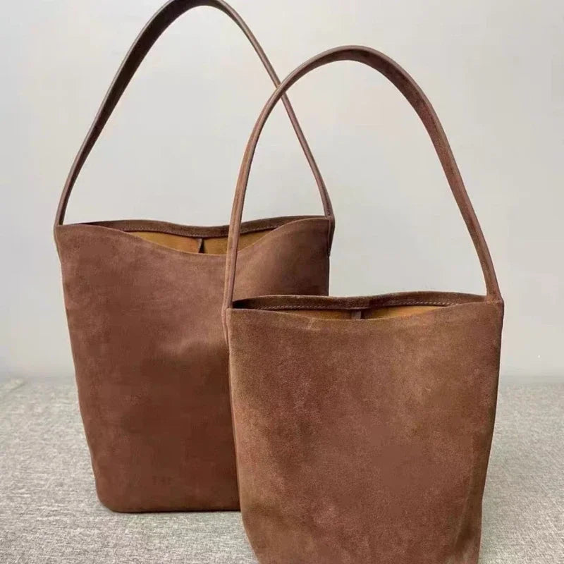 Faux Suede Bucket Bag – Large Vintage Soft Shoulder Tote for Women