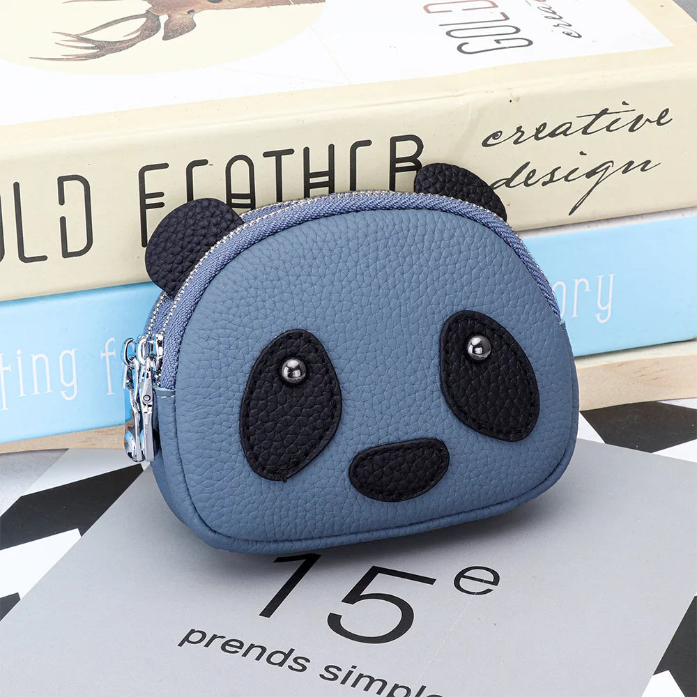 Panda Coin Purse – Genuine Cowhide Leather Double Zipper Wallet