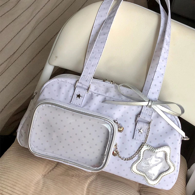 Kawaii Polka Dot Ita Bag – Y2K Clear Pocket Crossbody