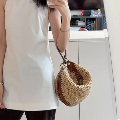 Crescent Shoulder Bag – Women's Woven Straw Hobo Bag for Beach & Vacation