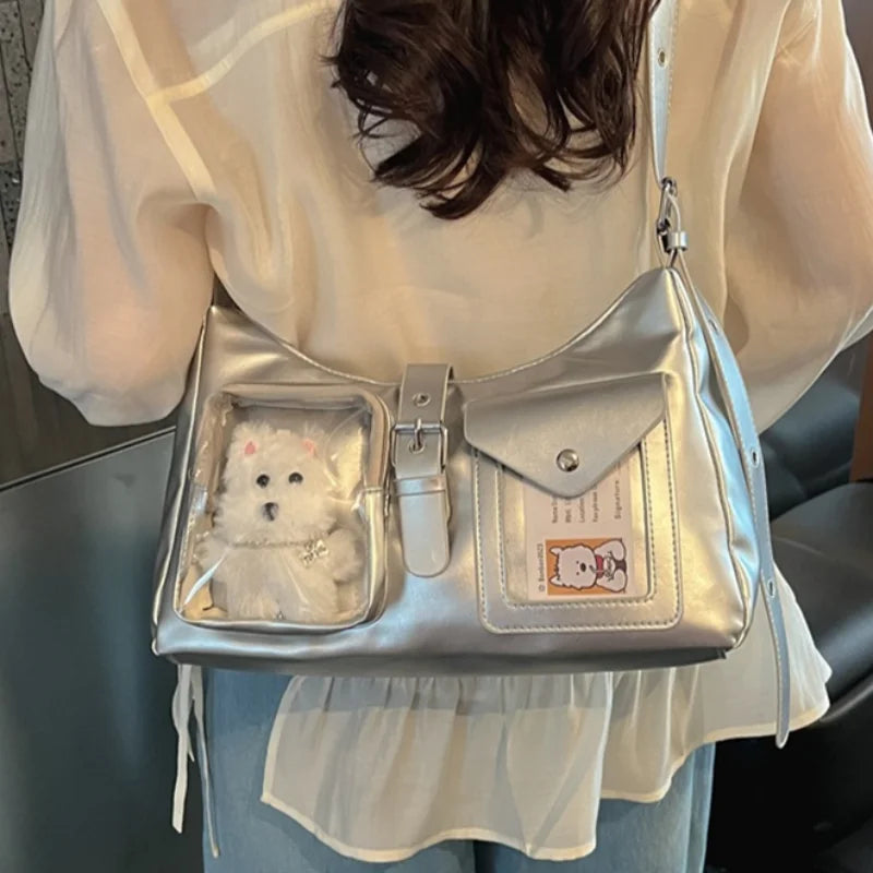 Y2K Clear Window Crossbody Bag – Multi-Pocket Shoulder Purse