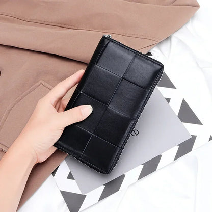 Genuine Leather Women's Long Wallet – Woven Clutch Purse
