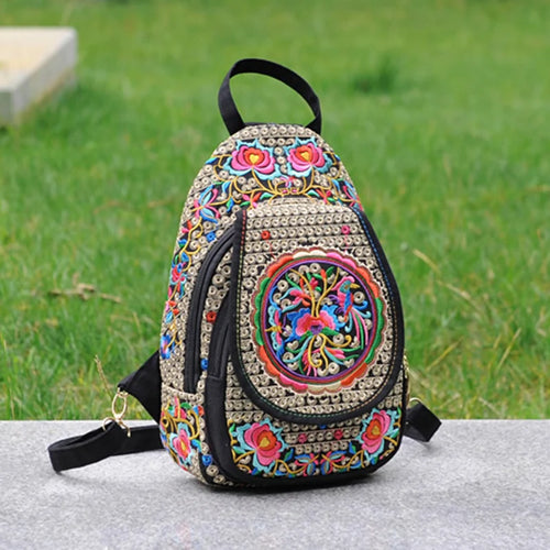 Embroidered Mini Backpack – Ethnic Boho Chest Bag for Women