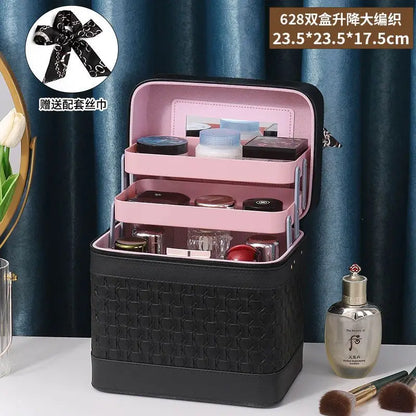Large Makeup Organizer Box for Women – Professional Cosmetic Case with Mirror